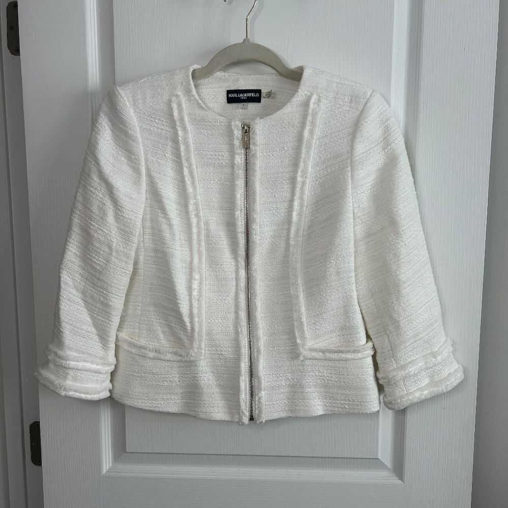 Karl Lagerfeld Paris White Cropped Jacket | Chic & Structured